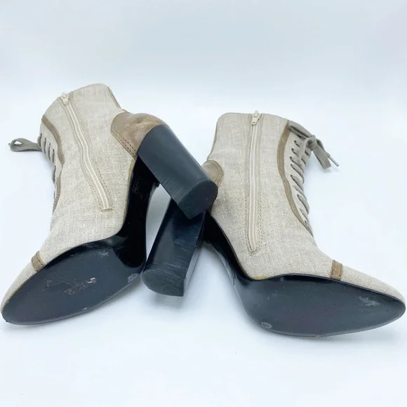 MaxMara size 38 / 8 Canvas and Leather Lace up Mid Calf Booties